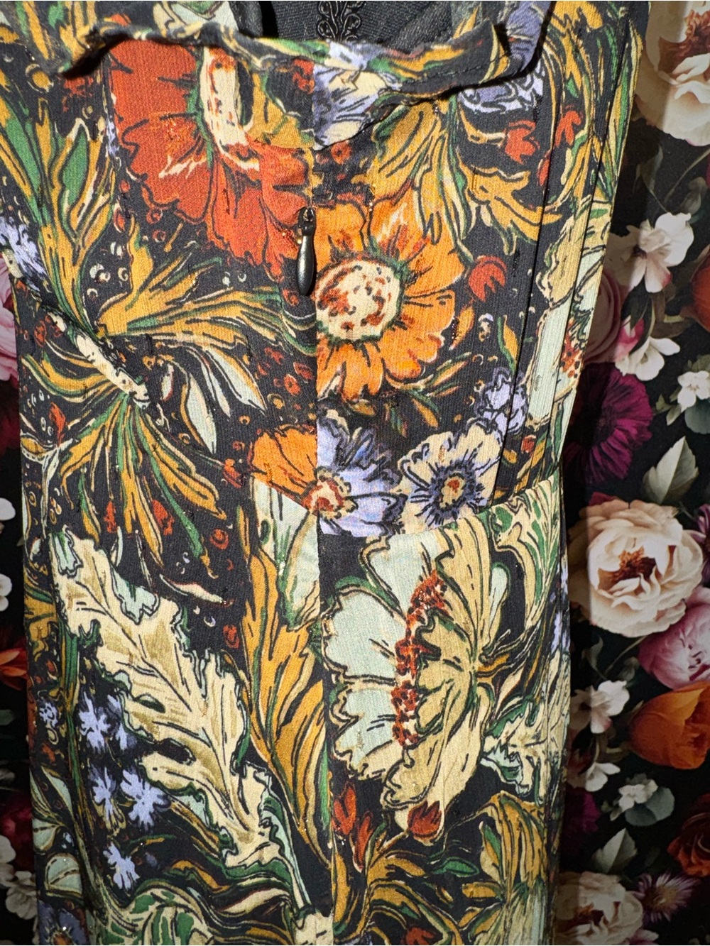 12th Tribe Black Floral Deep V-Neck Tiered Maxi Dress, Large, NWT - Picture 13 of 15